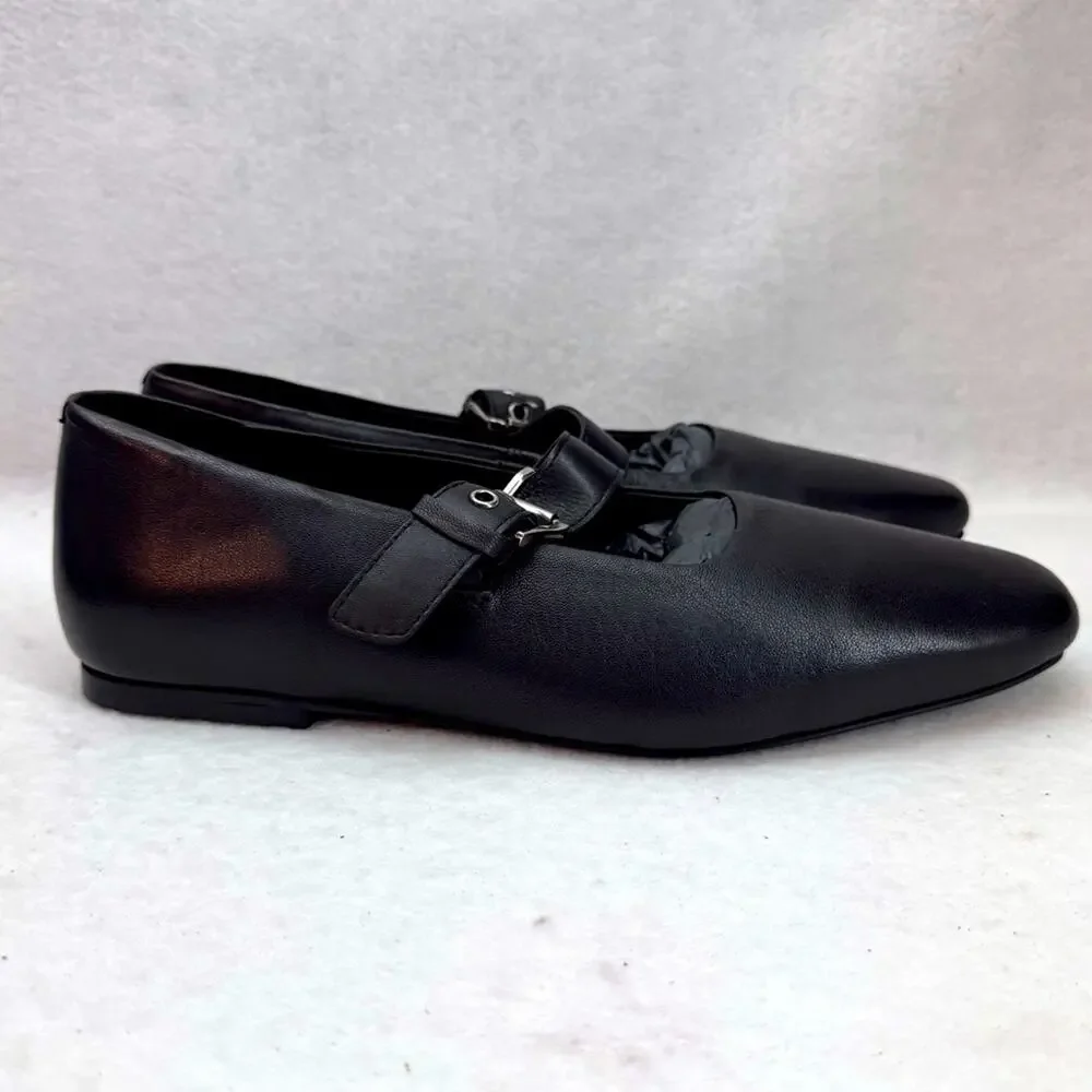 Topshop Cyndi Leather Square Toe Ballet Flats Shoes With Buckle Black size 7.5